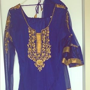 Nepali Kurta Suit Set... Royal Blue & Gold